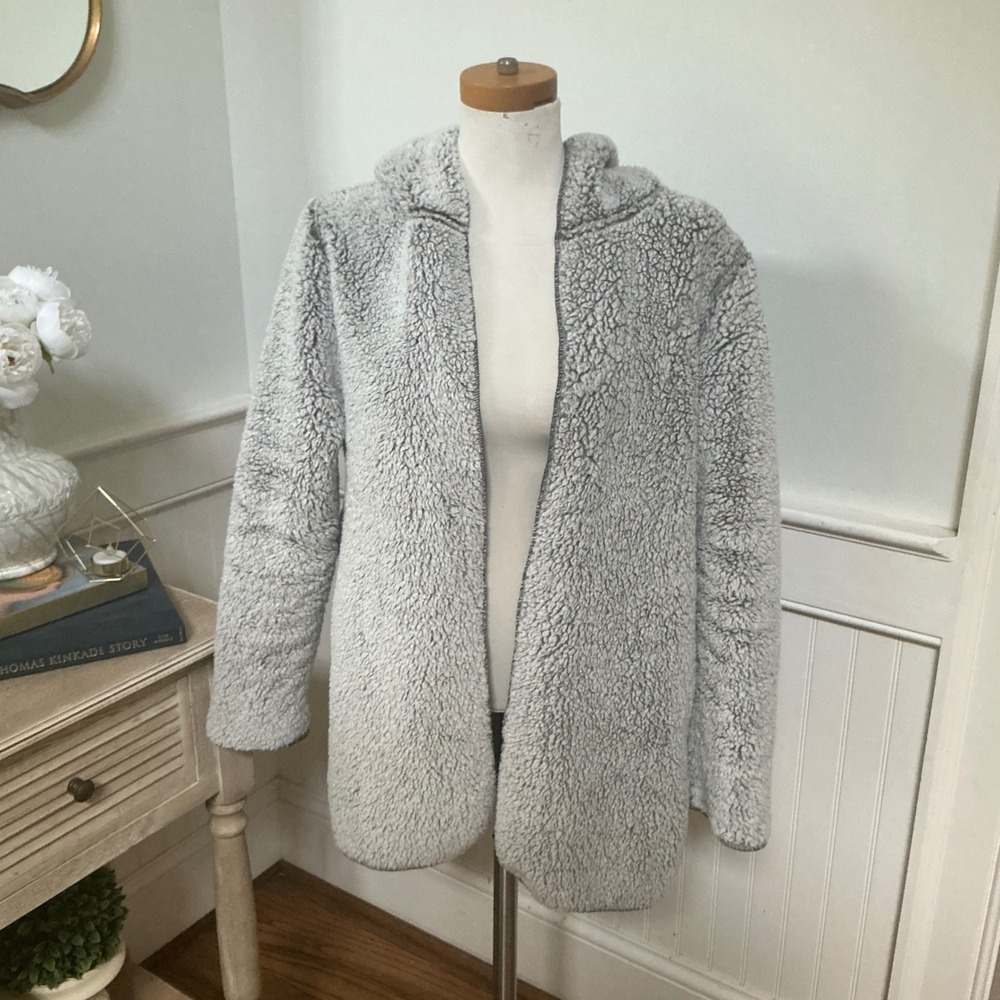 PINK Victoria's Secret Gray Sherpa Fleece Hooded Open Cardigan XS/S 401409-2RR